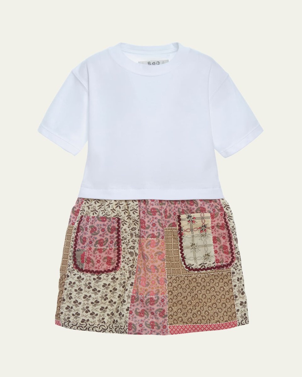 Girl's Panna Patchwork Combo T-Shirt Dress, Size 2-14